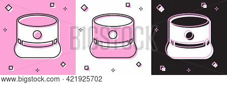 Set Kepi Icon Isolated On Pink And White, Black Background. Cap Army Uniform Headgear. Historic Gene