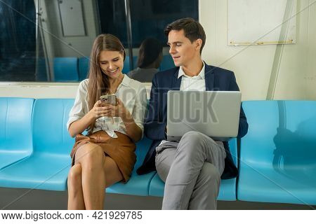 People On The Train Commuting To Work By Public Transport,passenger Traveling In Subway.