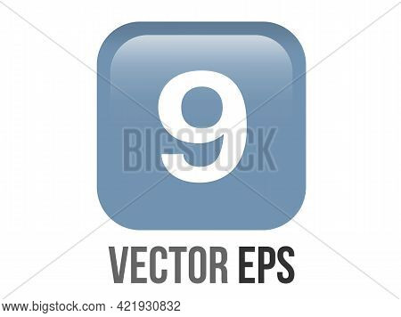 Vector Shinny Gradient Blue Keycap White Digit Nine Icon Button