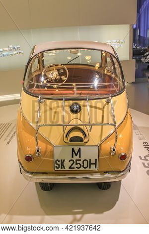 Germany, Munich - April 27, 2011: Bmw Isetta In The Exhibition Hall Of The Bmw Museum. Rear View