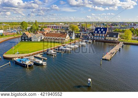 Aerial from the harbor from Huizen in the Netherlands