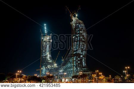 Night Shot Of Beautiful City Scape Of New City Lusail. Developing City