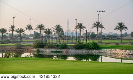 Sunrise In Qatar Foundation Golf Club. Qatar Golf Club