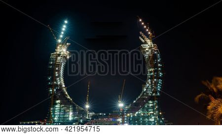 Night Shot Of Beautiful City Scape Of New City Lusail. Developing City