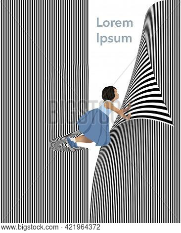 A Curious, Determined And Willful Little Girl Pushed Back A Curtain Of Black And White Stripes To Re