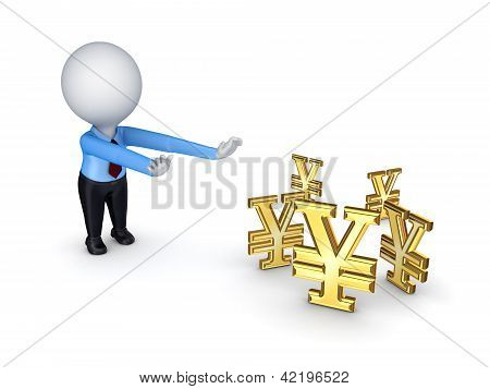 3d 小人拉扯的手对日元的符号。