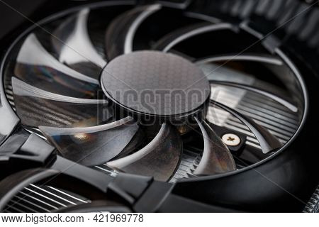 Game Video Card Cooler Blades Selective Close-up Focus.
