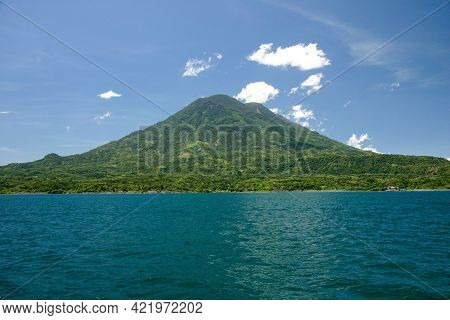 View Of The Volcanoes On Lake Atitlan Near Pananjachel Guatemala