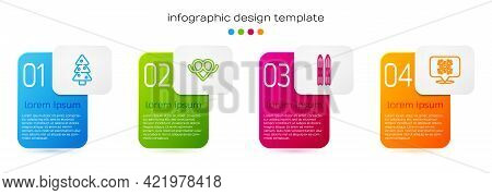 Set Line Christmas Tree, Pretzel, Ski And Sticks And Snowflake Speech Bubble. Business Infographic T