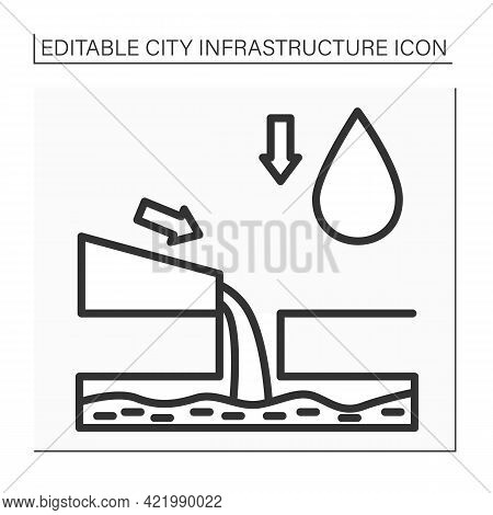 Drainage Line Icon. System To Drain Water On Soil To Improve Production Of Crops. Controls Water Lev