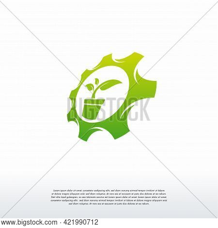 Nature Industry Logo Designs Concept Vector, Leaf And Gear Logo Symbol