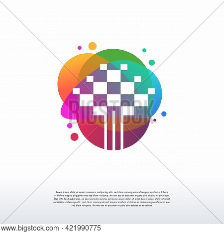 Colorful Modern Digital Tree Logo Designs Concept Vector, Tech Tree Logo Symbol Vector