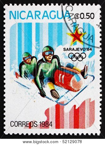 Postage Stamp Nicaragua 1983 Bobsledding, 14Th Winter Olympics,