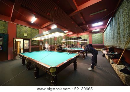 KOLONTAEVO - MAY 4: Billiard hall in a holiday home Kolontaevo on May 4, 2013, Kolontaevo, Moscow region, Russia. Holiday home is located twenty-seven kilometers from Moscow to Gorky highway