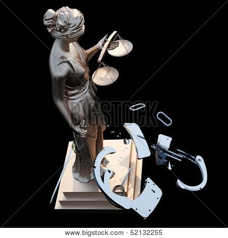 Lady of Justice  statue and handcuffs