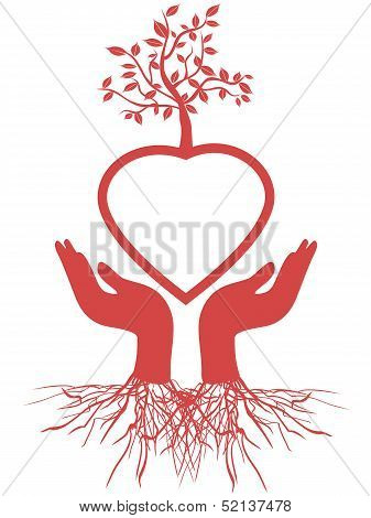 Hand Holds Heart Tree
