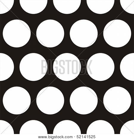 Seamless dark vector pattern with big white polka dots on a black background