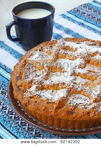 Curd Pie And Cup With Milk