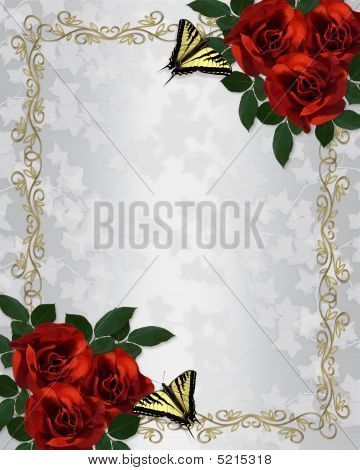 Motyle czerwone róże granicy zaproszenia ślubne