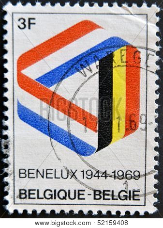 stamp in commemorating 25 years of the Benelux economic union of Belgium Netherlands Luxembourg
