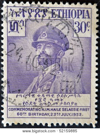 Ethiopia - Circa 1952: A Stamp Printed In Ethiopia Showing Emperor Haile Selassie, Circa 1952