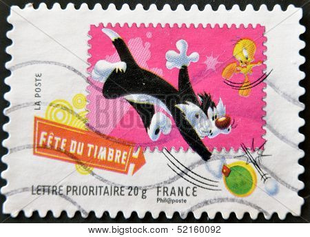 France - Circa 2009: A Stamp Printed In Usa Shows Sylvester And Tweety, Circa 2009