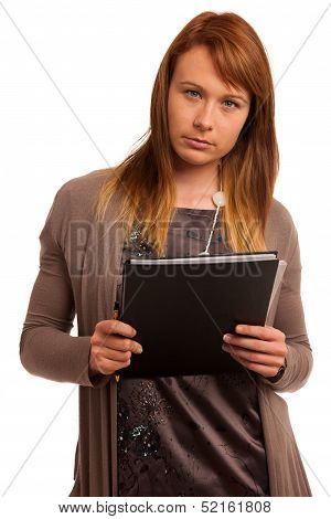 Young Teacher With Folder In Her Hands