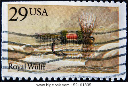 Usa - Circa 1980: A Stamp Printed In Usa Shows Image Of The Dedicated To The Fishing Royal Wulff