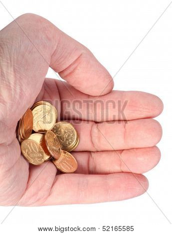 Hand With Copper Coins Isolated