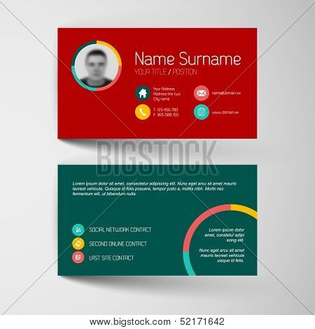 Modern red and teal simple business card template with flat user interface