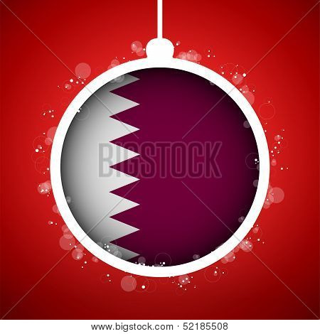 Merry Christmas Red Ball With Flag Qatar