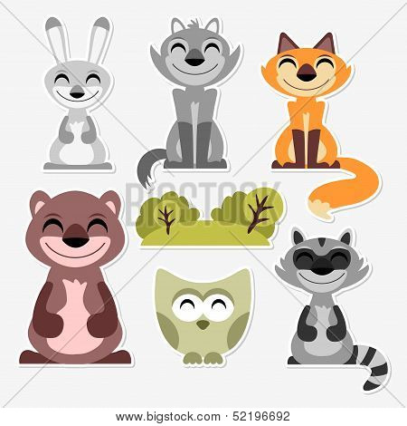 Cute wild animals set
