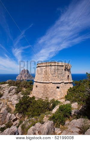 Ibiza Es Vedra view from Torre des Savinar Tower San Jose in Balearic Islands
