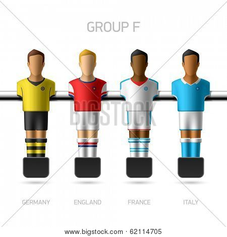 Table football, foosball players. Group F - Germany, England, France, Italy. Vector.