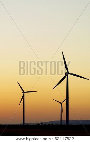 Windmills for renewable electric energy production, La Muela, Zaragoza, Aragon, Spain
