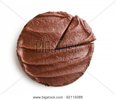 dark chocolate cake on white background