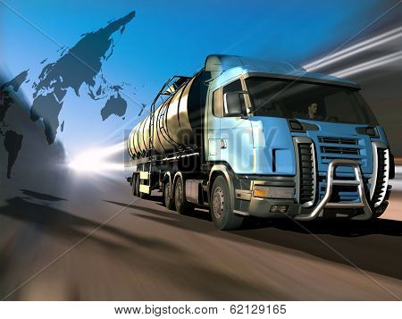 Truck driven by fuel on the road.
