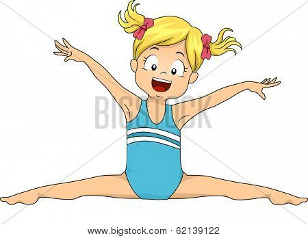 Illustration of a Young Female Gymnast Doing a Split Jump