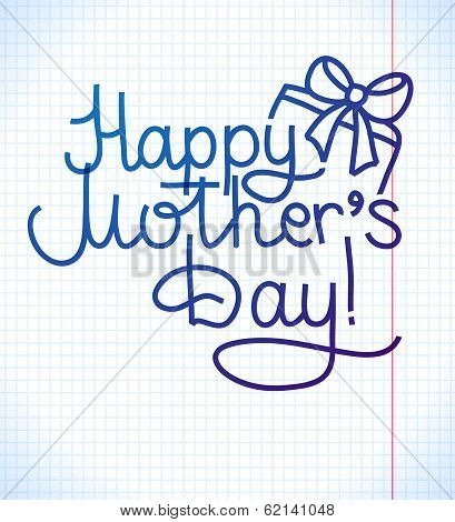 Happy Mothers Day Card Design. Vector School Paper Illustration Drawing By A Child