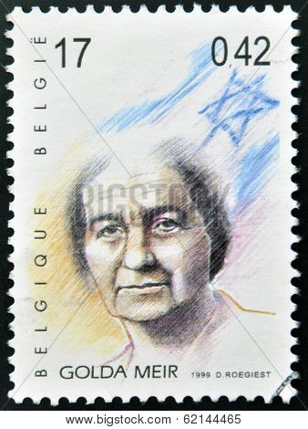 BELGIUM - CIRCA 1999: A stamp printed in Belgium showing an image of Golda Meir circa 1999.
