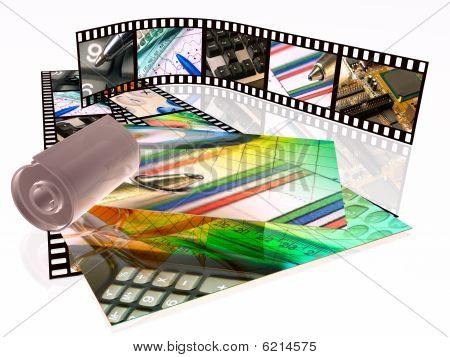 Filmen strimler, kassette og fotos