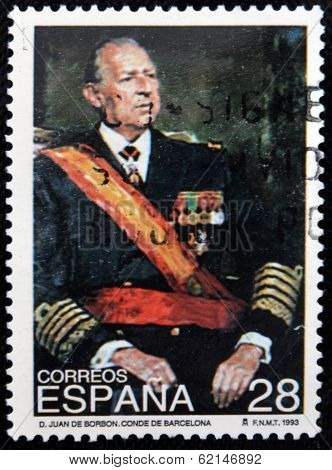A stamp printed in Spain shows Don Juan de Bourbon Count of Barcelona