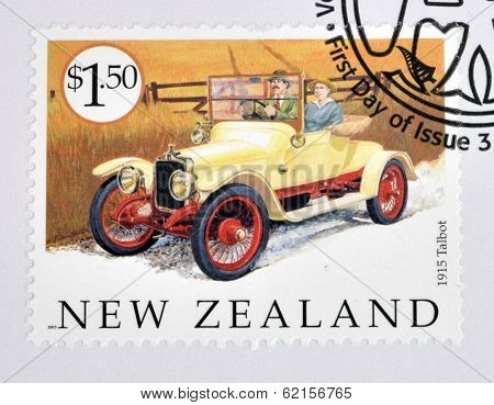 A stamp printed in New Zealand dedicated to old cars shows 1915 Talbot