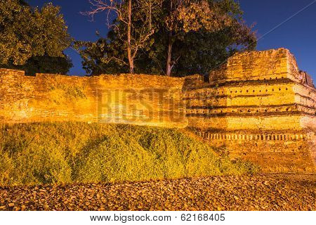 Night Of Chiangmai Moat And Ancient Wall With Ghost ,thailand