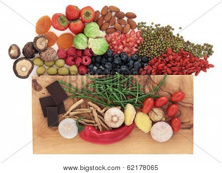 Super food health food selection over white background.