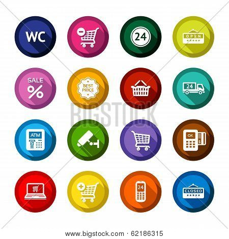 Shopping flat colored buttons set 03