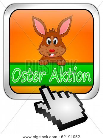 Button Oster Aktion with easter bunny and cursor in german