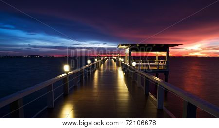 Wooded Bridge In The Beach Island Portalong The Sunset Time