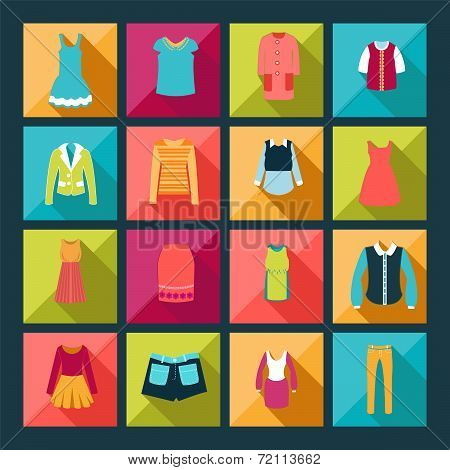 Clothes Flat Vector Icons Set - Illustration