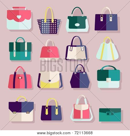 Flat Icons Set Of Fashion Bags